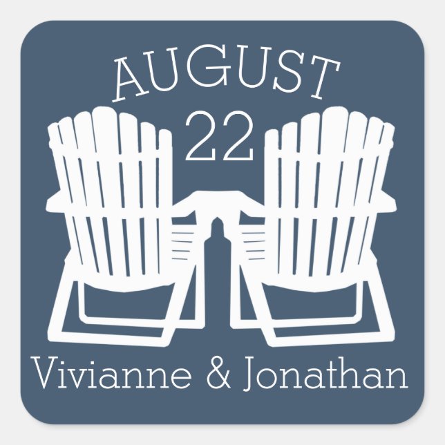Sticker Carré Adirondack Chaises Bleu (Devant)