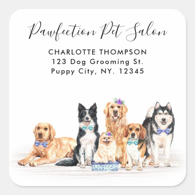Sticker Carré Adorabal Chiens Animal Sitter Chien Groomer Adress (Devant)