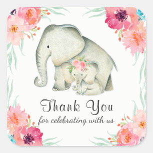 Sticker Carré Adorable Baby Elephants Merci