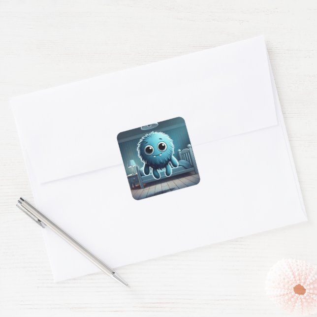 Sticker Carré Adorable Blue Fluffy (Enveloppe)