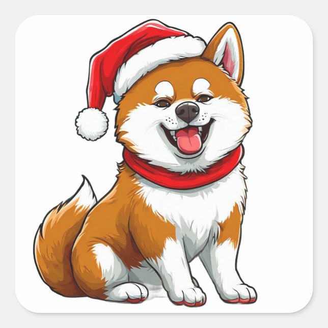 Sticker Carré adorable chien de Noël (Devant)