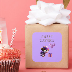 Sticker Carré Adorable Chien mignon Fête d'anniversaire pour enf