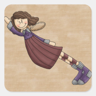 Sticker Carré Adorable Country Folk Art Rag Angel Doll