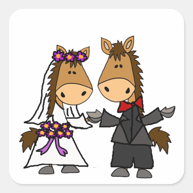 Sticker Carré Adorable Épouse de cheval et Mariage de chambre (Devant)