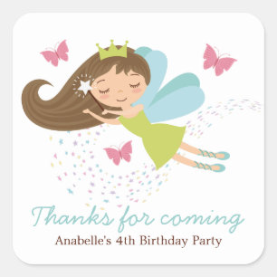 Sticker Carré Adorable Fairy Princess Girls Anniversaire