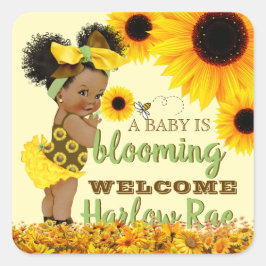 Sticker Carré Adorable fille de bébé ethnique | Sunflower jaune