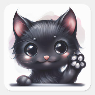 Sticker Carré Adorable Kawaii Chat noir