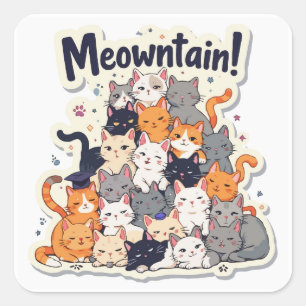 Sticker Carré Adorable 'Meowntain' Funny Cat Stack