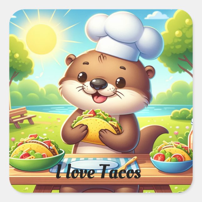 Sticker Carré Adorable Otter Avec Tacos (Devant)