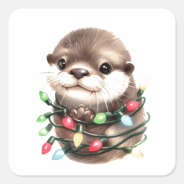 Sticker Carré adorable Otter de Noël (Devant)