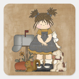 Sticker Carré Adorable poupée de campagne fille