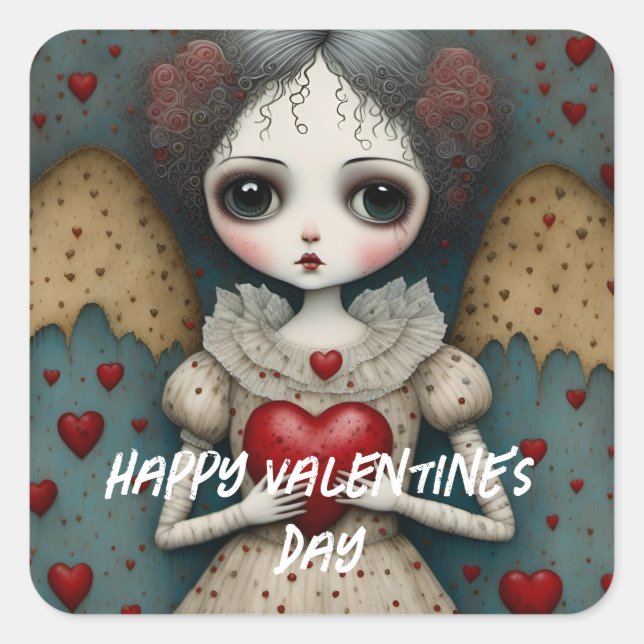 Sticker Carré Adorable poupée gothique de Saint-Valentin (Devant)