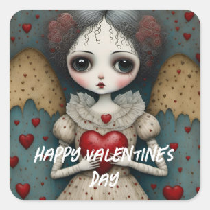 Sticker Carré Adorable poupée gothique de Saint-Valentin