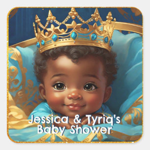 Sticker Carré Adorable Prince africain Baby shower royal / Anniv