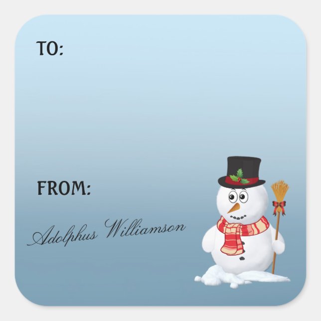 Sticker Carré Adorable Snowman Christmas Gift Label (Devant)