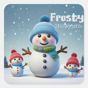 Sticker Carré Adorable Snowmen givré en neige d'hiver Cool