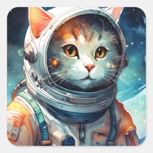 Sticker Carré Adorable vaisseau astronaute