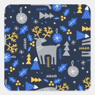 Sticker Carré Adorables Noël style scandinave Bleu