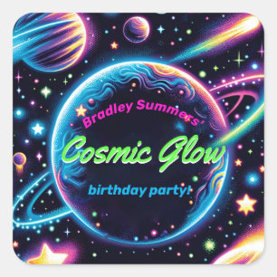 Sticker Carré Ados Espace Lumineux cosmique Thème Anniversaire F