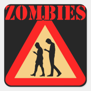 Sticker Carré Ados zombies avec téléphones cellulaires