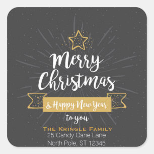 Sticker Carré Adresse de famille de bonne année de Noël de