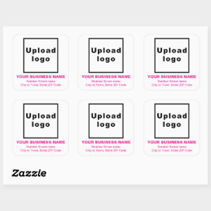 Sticker Carré Adresse de l'entreprise Textes roses sur blanc