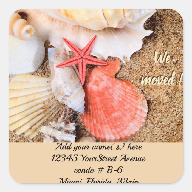 Sticker Carré Adresse de retour de Starfish Seashell Beach (Devant)