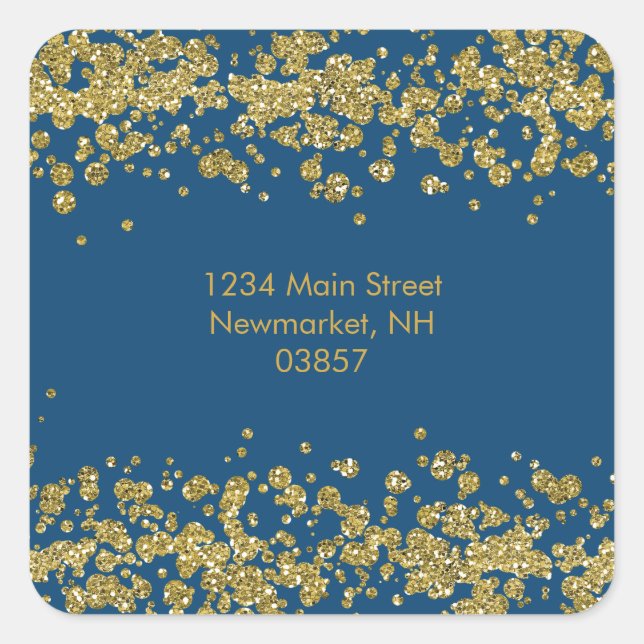 Sticker Carré Adresse de retour Gold Glitt Bordure (Devant)