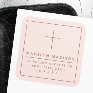 Sticker Carré Adresse de retour minimaliste rose pâle