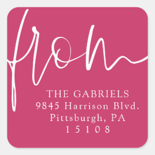 Sticker Carré Adresse de retour moderne gras rose