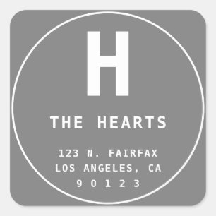 Sticker Carré Adresse de retour modifiable avec Monogramme   Gri