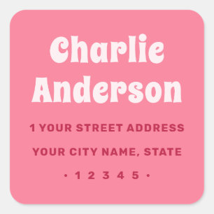 Sticker Carré Adresse de retour rose rétro