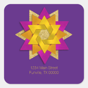 Sticker Carré Adresse Etoile rose Vert orange jaune pourpre