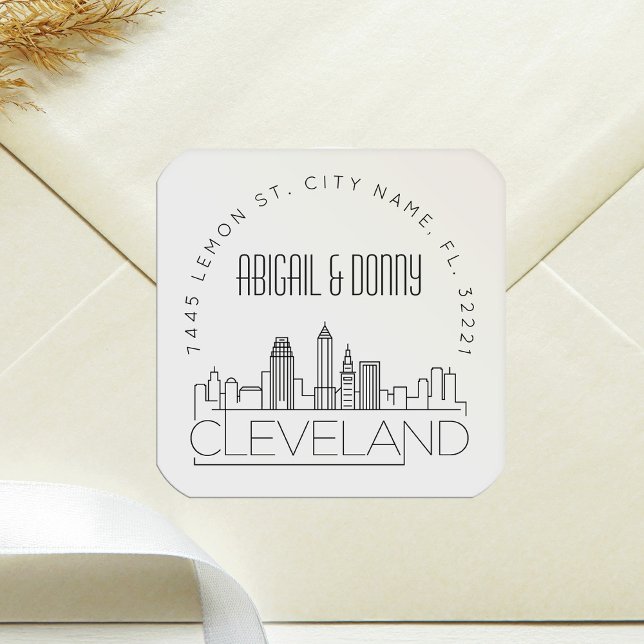 Sticker Carré Adresse personnalisée du Mariage Cleveland (Créateur téléchargé)