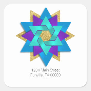 Sticker Carré Adresse Star Flower Turquoise bleu violet Aqua