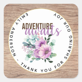 Sticker Carré Adventure Attend le Baby shower de fleurs violette