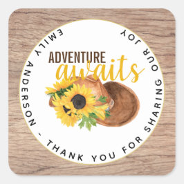 Sticker Carré Adventure Attend le Baby shower rustique des tourn