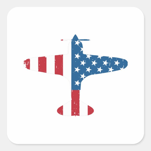 Sticker Carré Aéronef avion USA Drapeau Vétérinaire Cadeau de pi (Devant)
