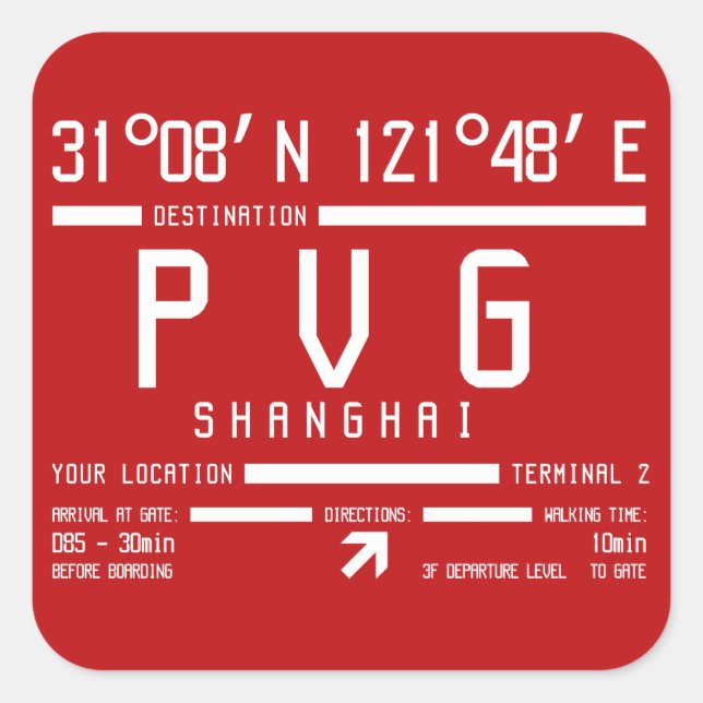 Sticker Carré Aéroport international de Shanghai Pudong PVG (Devant)