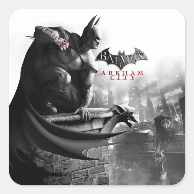 Sticker Carré Affiche AC - Batman Gargoyle Ledge (Devant)