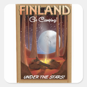 Sticker Carré Affiche de camping en Finlande sous les étoiles