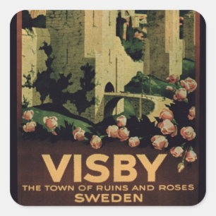 Sticker Carré Affiche de la ville de Visby, Suède (colo