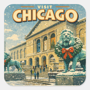 Sticker Carré Affiche de l'Art Institute de Chicago en hiver