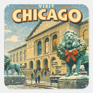 Sticker Carré Affiche de l'Institut d'Art de Chicago en hiver