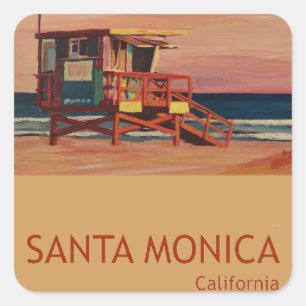 Sticker Carré Affiche de plage de Santa Monica rétro