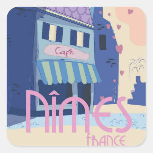 Sticker Carré Affiche de voyage à Nîmes France impression.