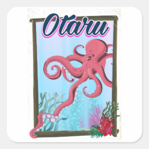 Sticker Carré Affiche de voyage calamar Otaru Japon