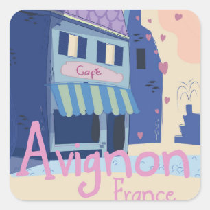 Sticker Carré Affiche de voyage de dessin animé Avignon France