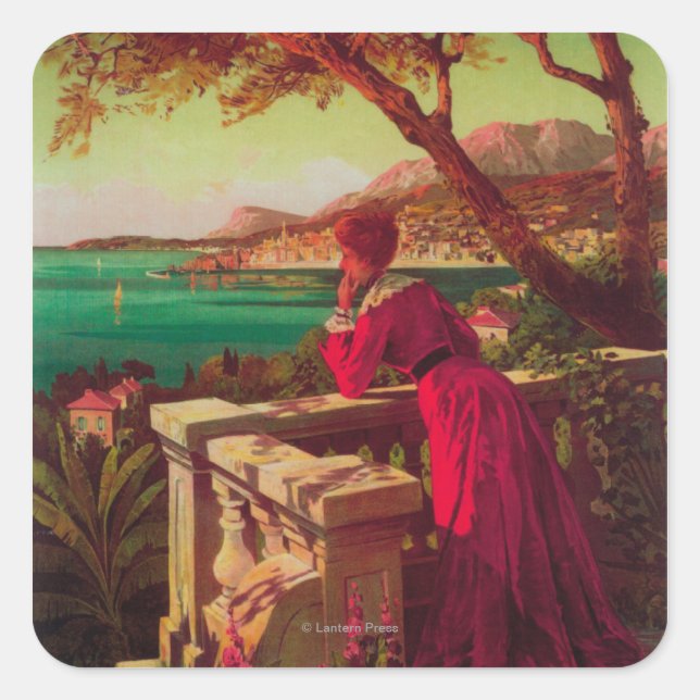 Sticker Carré Affiche de voyage de la Côte d'Azur # 2 (Devant)