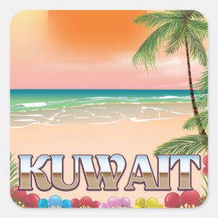 Sticker Carré affiche de voyage de la plage de koweït